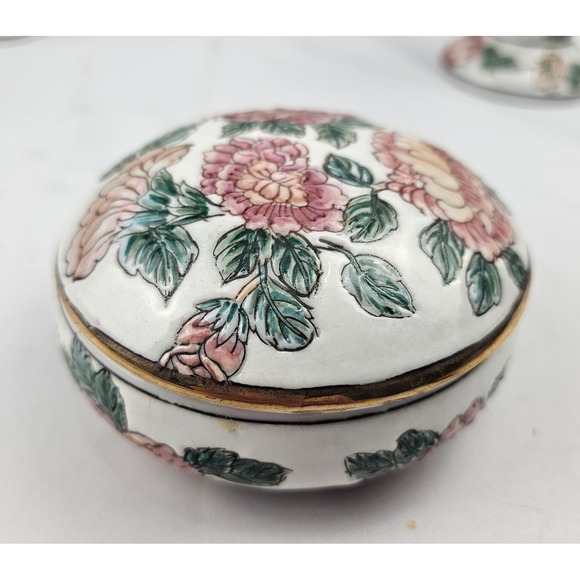 Floral Porcelain Vase Candlestick Trinket Box Cat Decor Set Cottagecore - Picture 4 of 16